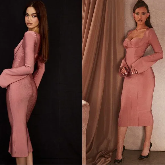 HOUSE OF CB 'Body' Rose Bandage Midi Dress NWOT - Picture 4 of 10